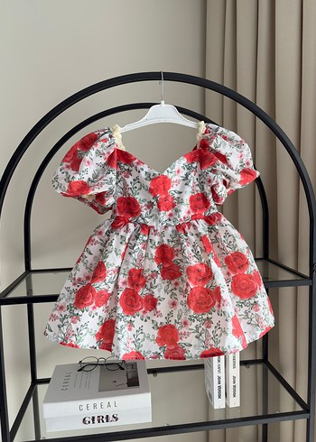 Kız Çocuk Çiçekli Dantel Detaylı Elbise - Görsel 6