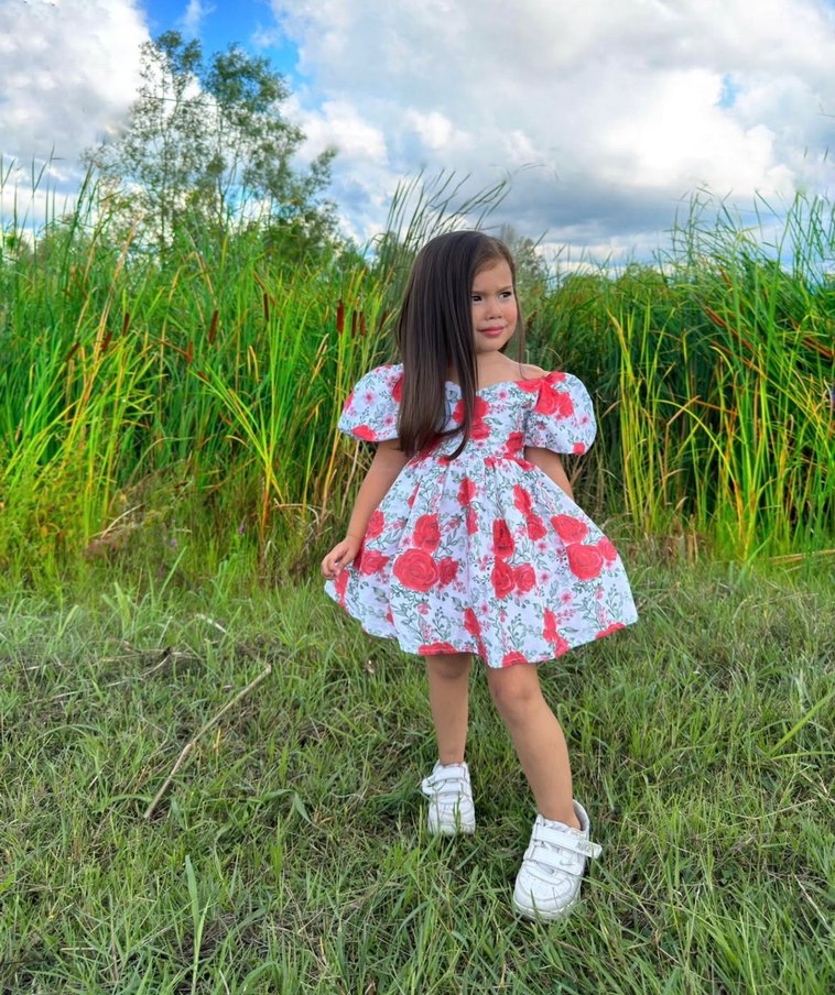 Kız Çocuk Çiçekli Dantel Detaylı Elbise - Görsel 4