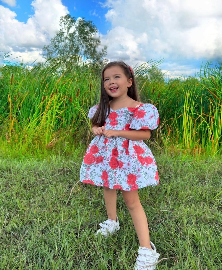 Kız Çocuk Çiçekli Dantel Detaylı Elbise - Görsel 5