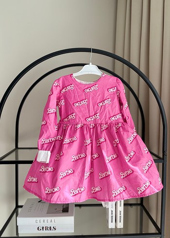Pembe Barbie Baskılı Kız abiye elbise - Görsel 4
