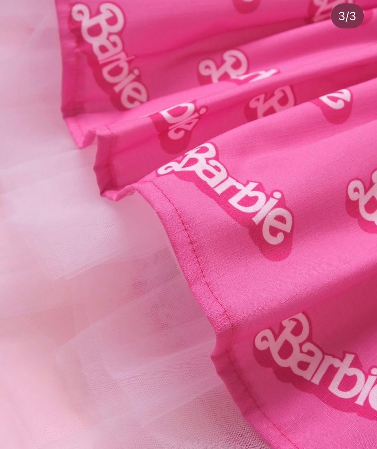 Pembe Barbie Baskılı Kız abiye elbise - Görsel 3