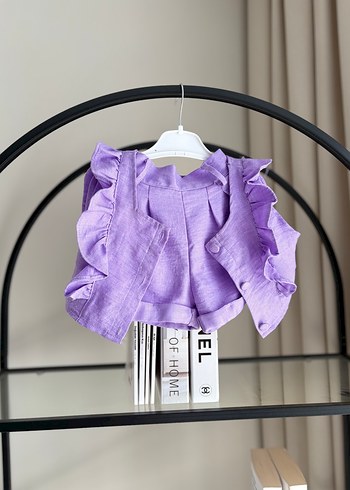 Mor Bebek Kız Kemerli Askılı Takım - Görsel 3