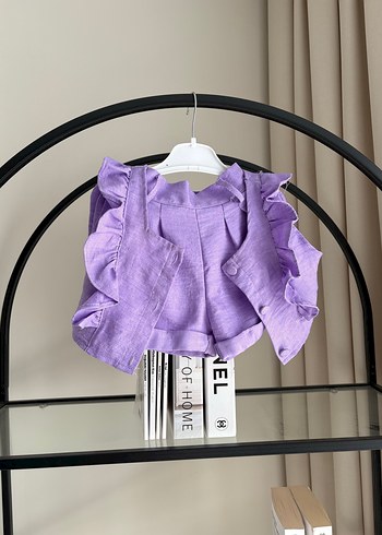 Mor Bebek Kız Kemerli Askılı Takım - Görsel 2