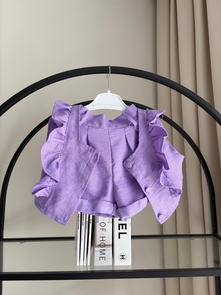 Mor Bebek Kız Kemerli Askılı Takım - Görsel 4