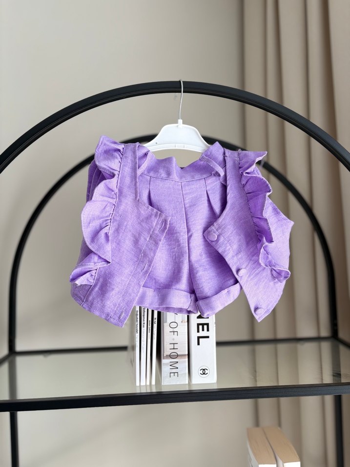 Mor Bebek Kız Kemerli Askılı Takım - Görsel 3