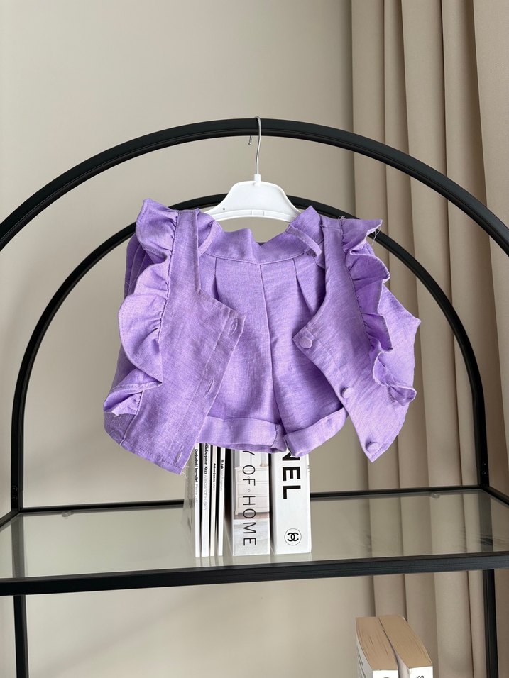 Mor Bebek Kız Kemerli Askılı Takım - Görsel 2