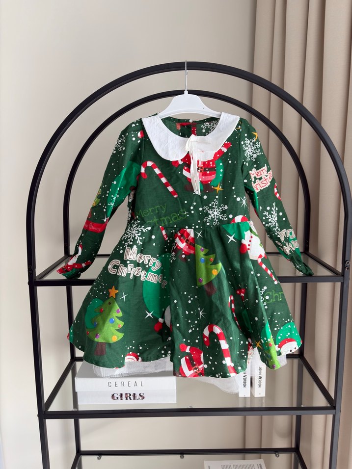 Renkli Baskılı Parlak Kız Elbisesi yılbaşı kostüm - Görsel 4