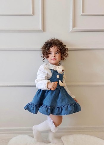 Kız Çocuk Fırfırlı Denim Elbise - Görsel 3