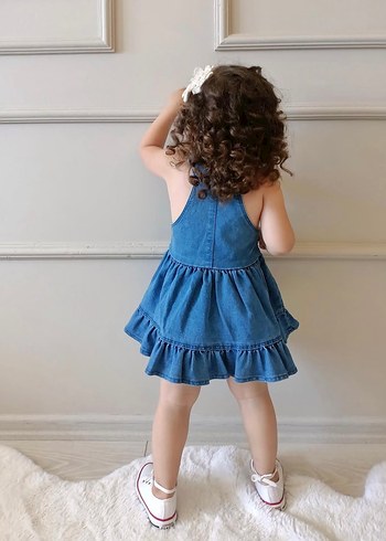 Kız Çocuk Fırfırlı Denim Elbise - Görsel 4