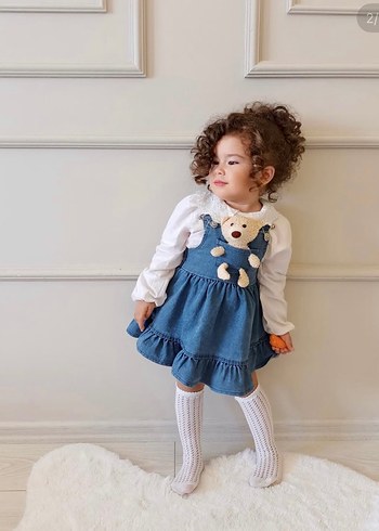 Kız Çocuk Fırfırlı Denim Elbise - Görsel 2
