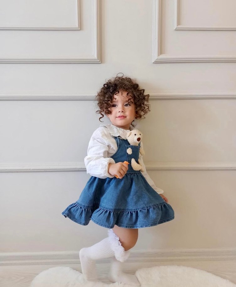 Kız Çocuk Fırfırlı Denim Elbise - Görsel 3