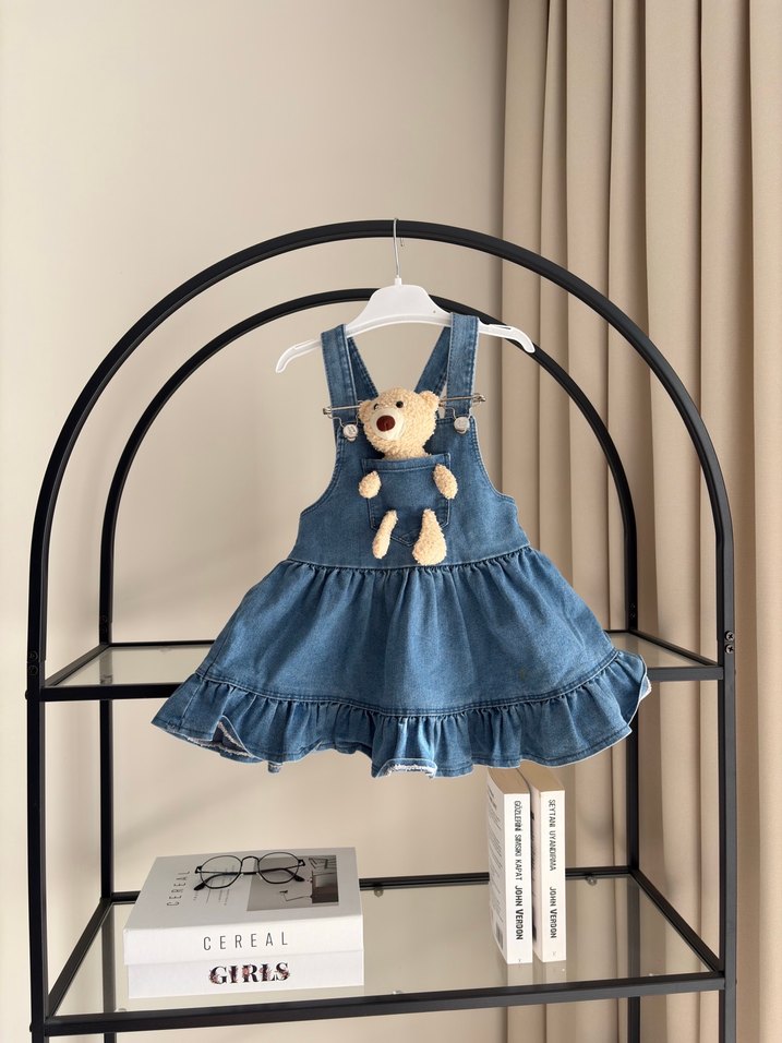 Kız Çocuk Fırfırlı Denim Elbise - Görsel 5