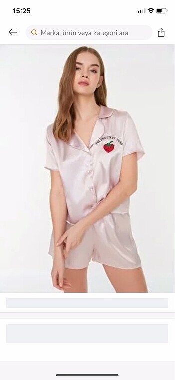 Pudra nakışlı saten gömlek şort dokuma pijama