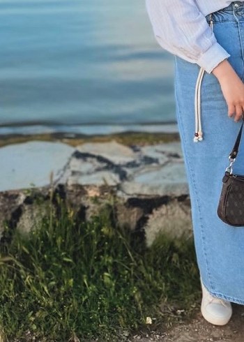 Zara Püsküllü Mavi Uzun Denim Etek