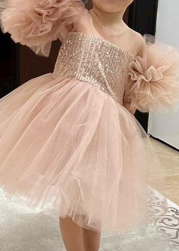 Pembe Tül ve Robalı Straplez Abiye Elbise