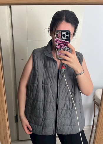 Fermuarlı Gri Kadın Şişme Yelek - Görsel 2