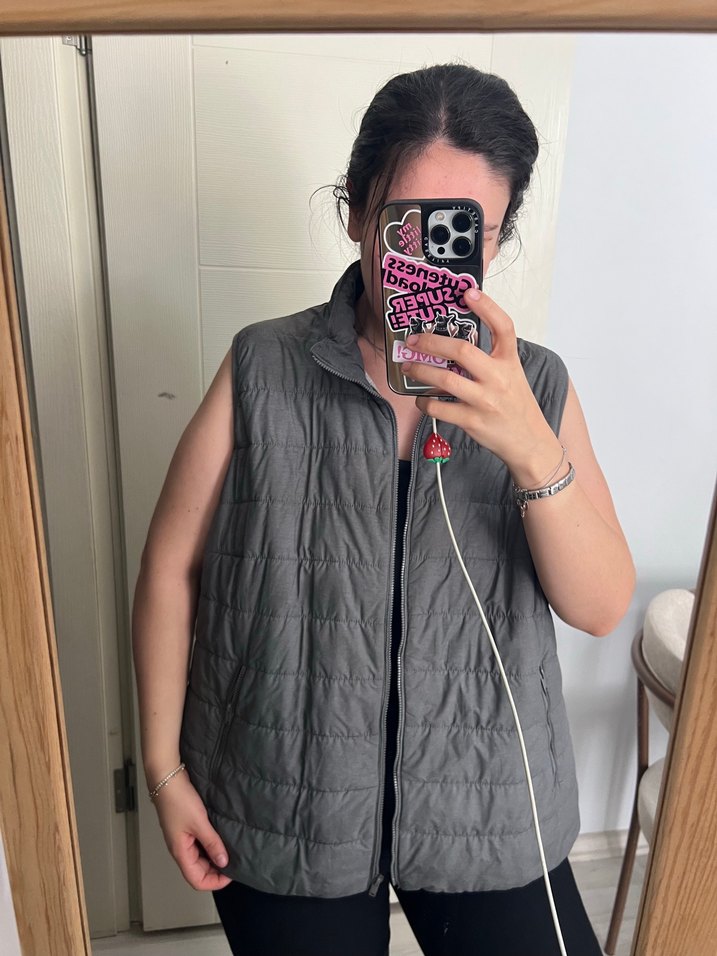 Fermuarlı Gri Kadın Şişme Yelek - Görsel 2