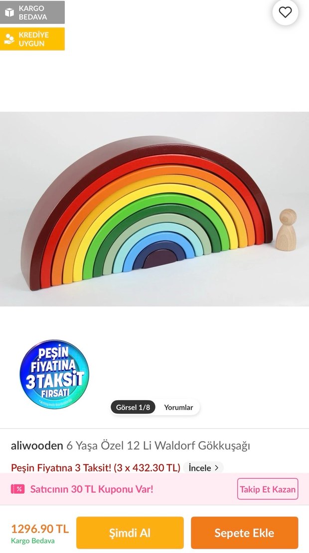 Renkli Ahşap Gökkuşağı Eğitici Oyuncak - Görsel 3