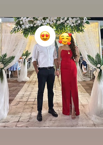 Kırmızı Uzun Straplez Elbise