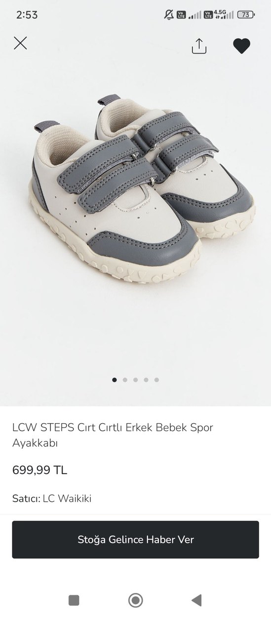 Gri Beyaz Erkek Çocuk Spor Ayakkabı Velcro - Görsel 2