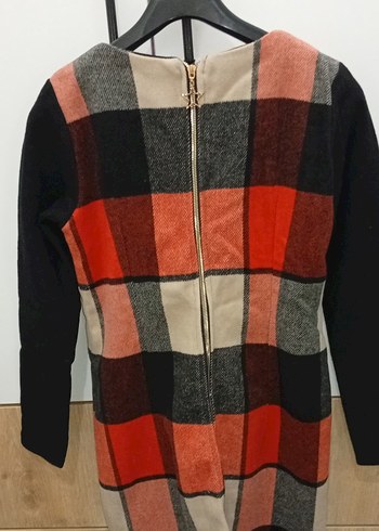 Kadın Uzun Kollu Kareli Örgü Elbise - Görsel 2