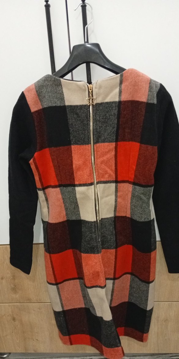 Kadın Uzun Kollu Kareli Örgü Elbise - Görsel 2