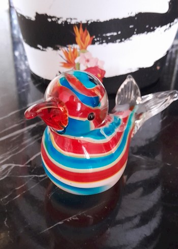 Renkli Çizgili El Yapimi Cam Kuş Biblosu ( 15-20 cm) - Görsel 6