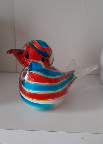 Renkli Çizgili El Yapimi Cam Kuş Biblosu ( 15-20 cm) - Görsel 2