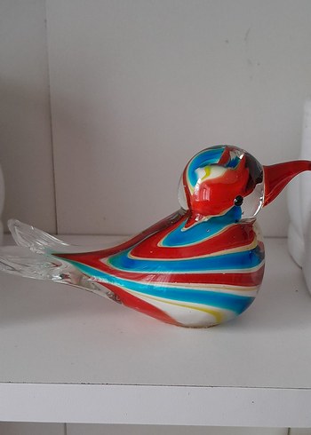 Renkli Çizgili El Yapimi Cam Kuş Biblosu ( 15-20 cm) - Görsel 5