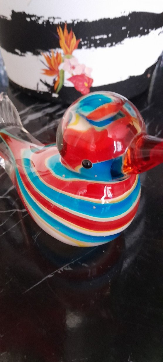 Renkli Çizgili El Yapimi Cam Kuş Biblosu ( 15-20 cm) - Görsel 4