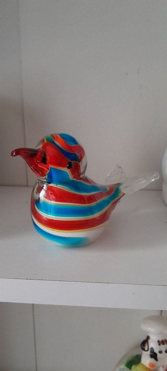 Renkli Çizgili El Yapimi Cam Kuş Biblosu ( 15-20 cm) - Görsel 2