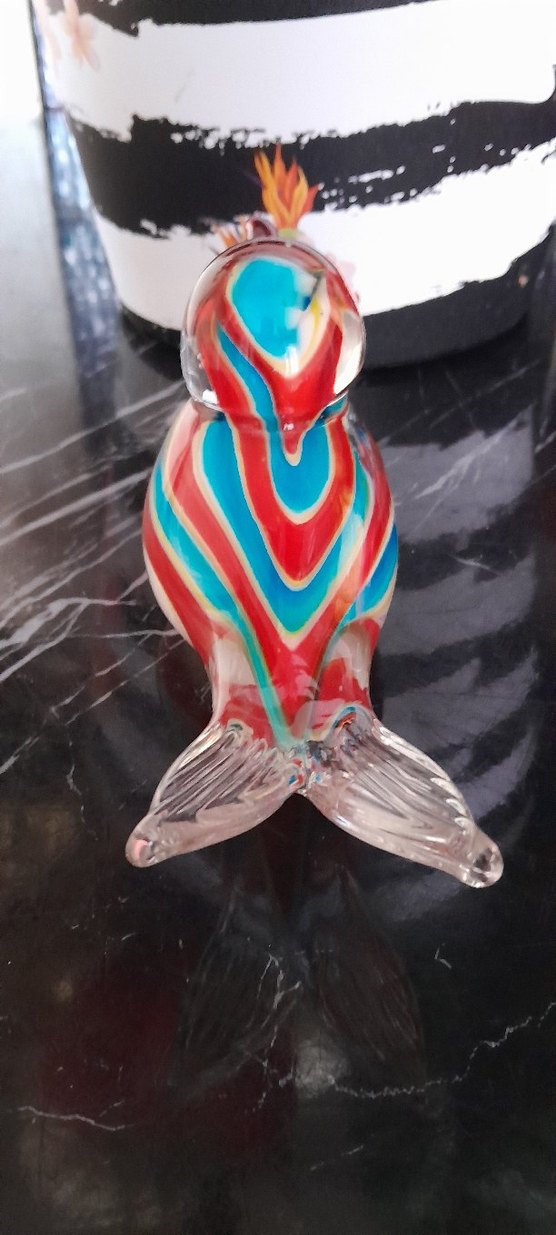 Renkli Çizgili El Yapimi Cam Kuş Biblosu ( 15-20 cm) - Görsel 3