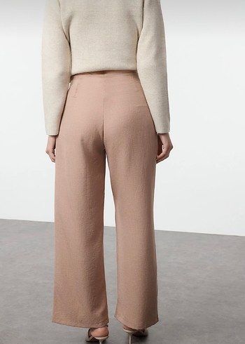 Bej Regular Fit Keten Kumaş Kadın Pantolon - Görsel 2