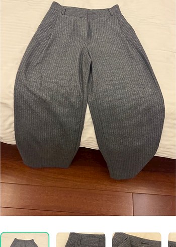 Massimo Dutti Gri İnce Cizgili Pantolon