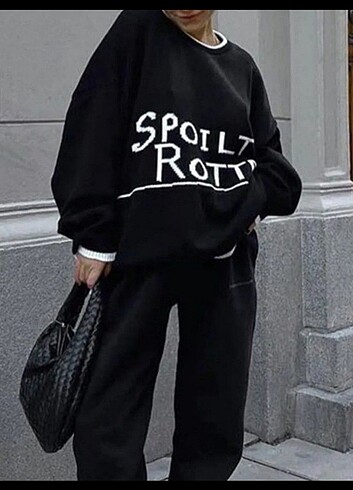 Madmext Siyah yazılı oversize bisiklet yaka kadın kazak