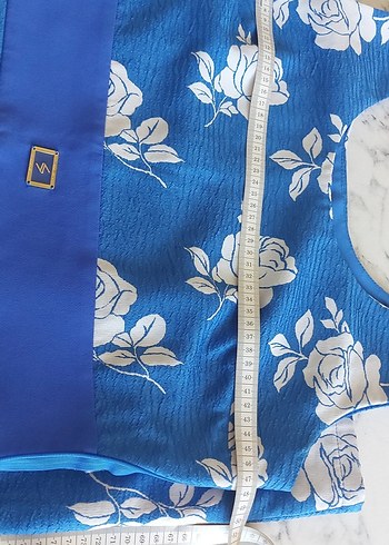 Mavi Çiçek Desenli Kemerli Kalem Elbise - Görsel 6