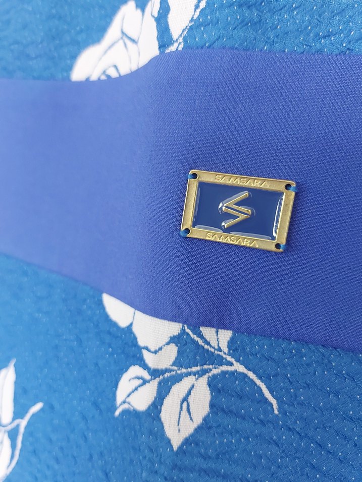 Mavi Çiçek Desenli Kemerli Kalem Elbise - Görsel 2