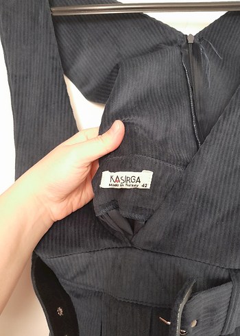 Kadın Lacivert Süet Kemerli Uzun Elbise - Görsel 4