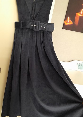 Kadın Lacivert Süet Kemerli Uzun Elbise - Görsel 2