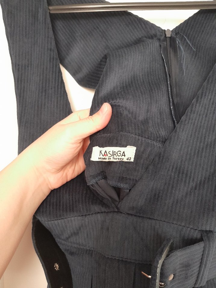 Kadın Lacivert Süet Kemerli Uzun Elbise - Görsel 4