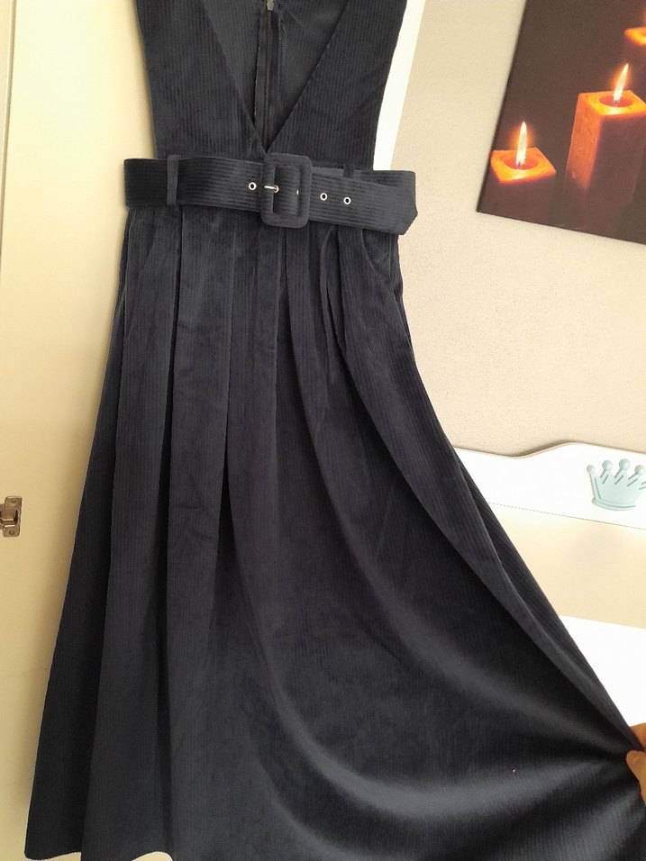 Kadın Lacivert Süet Kemerli Uzun Elbise - Görsel 2