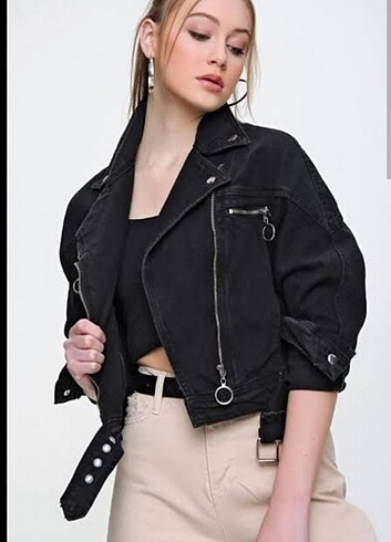 Diğer Siyah biker kot ceket