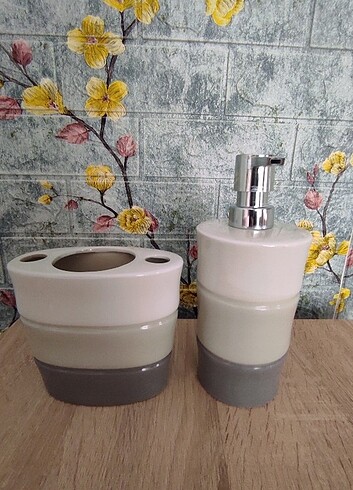 Seramik Banyo Seti Diş Fırçalık ve Sabunluk - Görsel 2