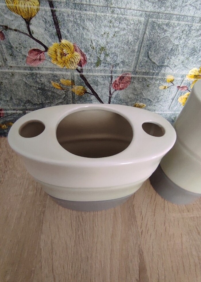 Seramik Banyo Seti Diş Fırçalık ve Sabunluk - Görsel 3