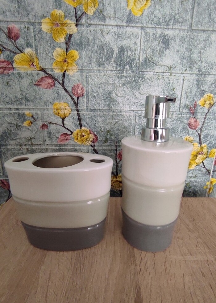 Seramik Banyo Seti Diş Fırçalık ve Sabunluk - Görsel 2