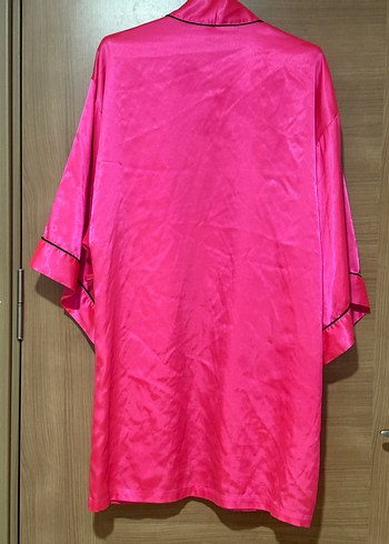 Parlak Pembe Uzun Kadın Sabahlık - Görsel 7