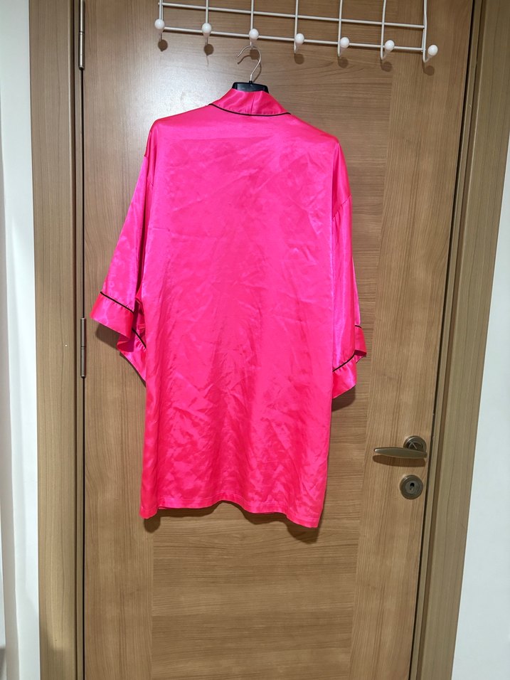 Parlak Pembe Uzun Kadın Sabahlık - Görsel 4