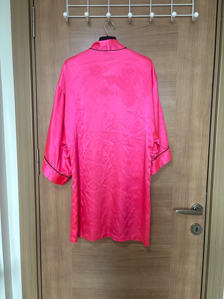 Parlak Pembe Uzun Kadın Sabahlık - Görsel 2