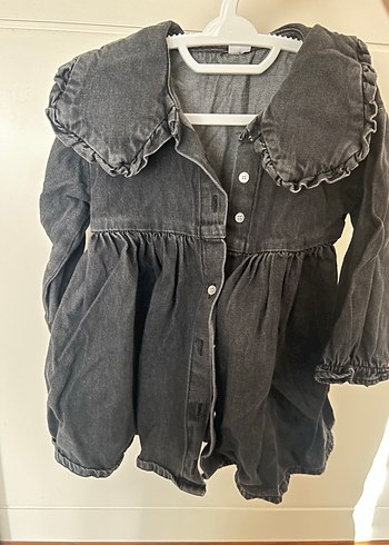 Kız Çocuk Gri Denim Düğmeli Elbise - Görsel 5