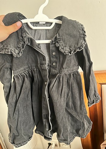 Kız Çocuk Gri Denim Düğmeli Elbise - Görsel 2